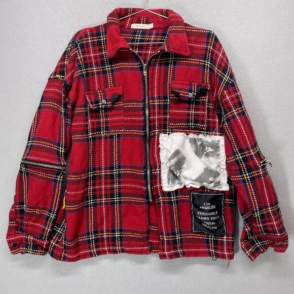 mnml Jacket Womens Large Red Plaid Shacket Punk Goth Zippers - Picture 16 of 16